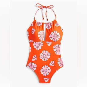 J. Crew Bright Persimmon Multi Floral One Piece Swimsuit